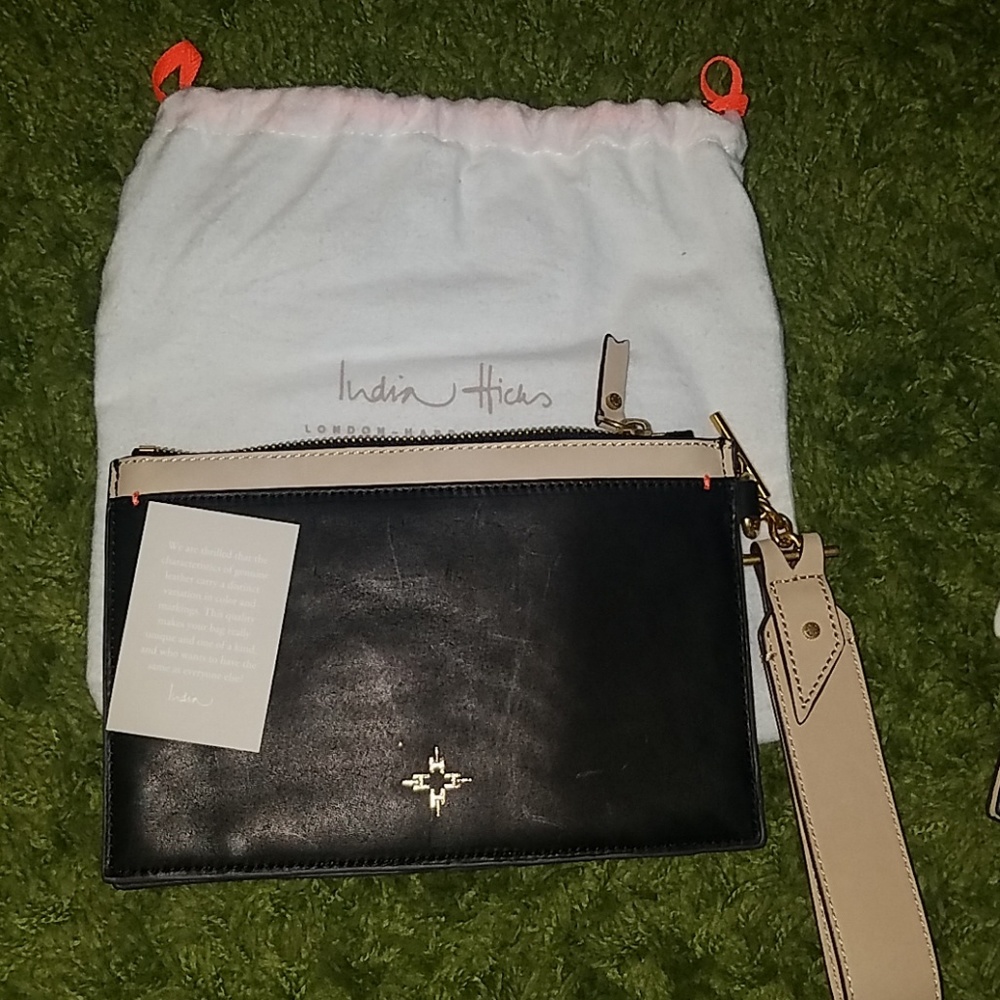 India Hicks black and tan wristlet